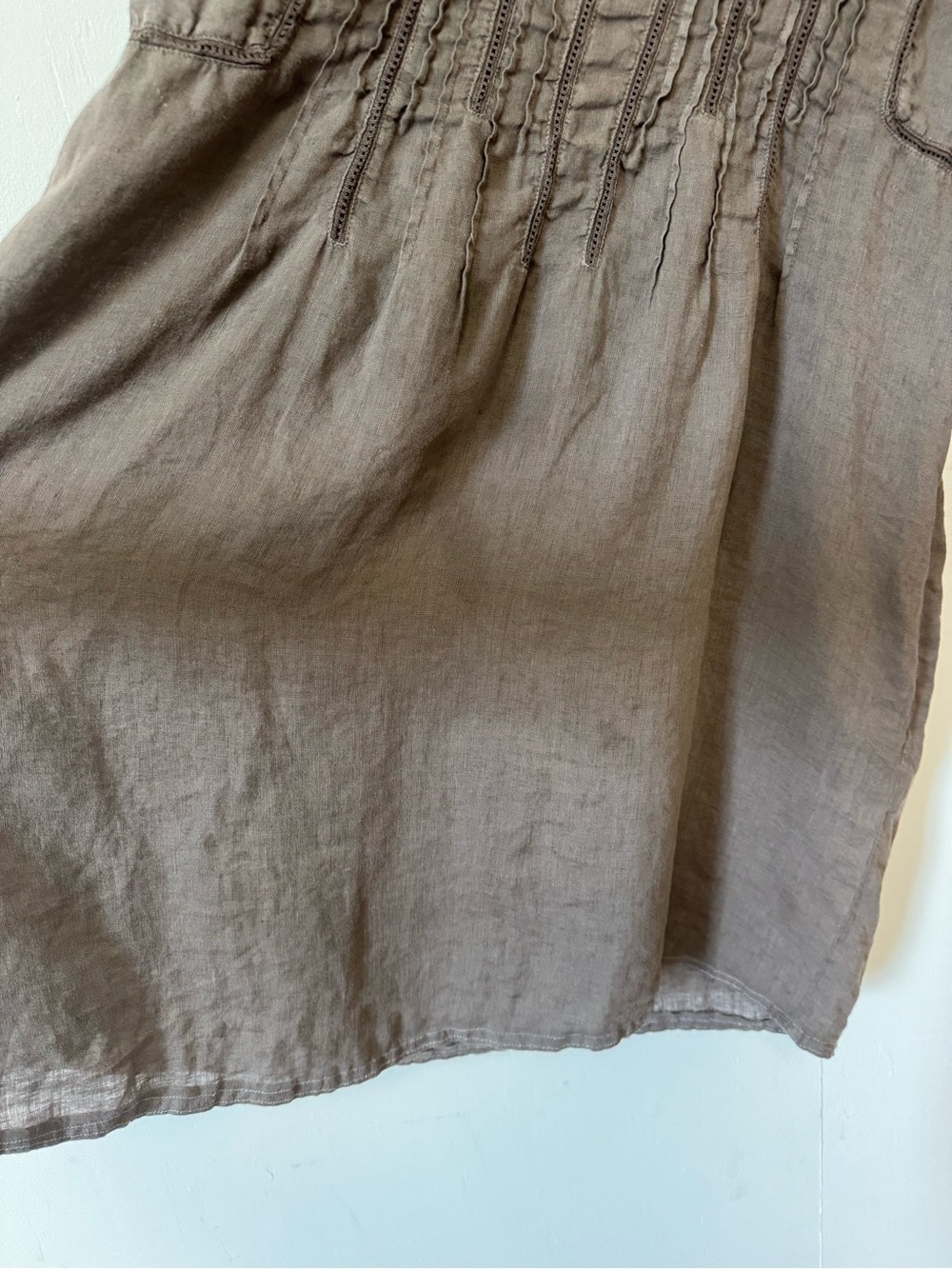 120% Lino Linen Tunic Top Coastal Taupe Pleated Long Blouse XL READ - Picture 8 of 10
